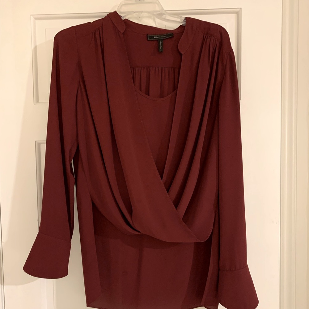 BCBG cross front blouse size M